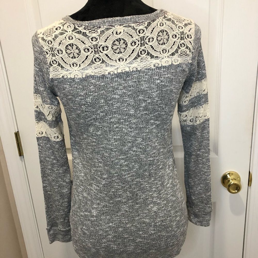 Rewind grey long sleeve top with cream lace detail, size x small - Picture 10 of 12
